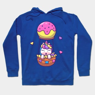 Cute Unicorn Flying With Hot Air Balloon Cartoon Hoodie